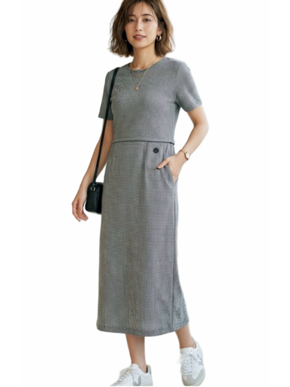 Women's Talbots Midi Dress Size 12 Black White Houndstooth Pattern